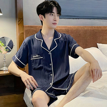 Ice Silk Mens Pajamas Summer Dad Middle Aged 2022 New Short Sleeve Silk Summer Thin Housewear Set
