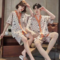 Summer couples dress pajamas mens and womens one silk 2022 new short-sleeved shorts summer ice silk home wear thin