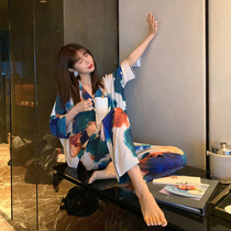 Ice silk pajamas womens summer net red wind sense of luxury 2022 new silk thin model can be worn outside the homewear summer