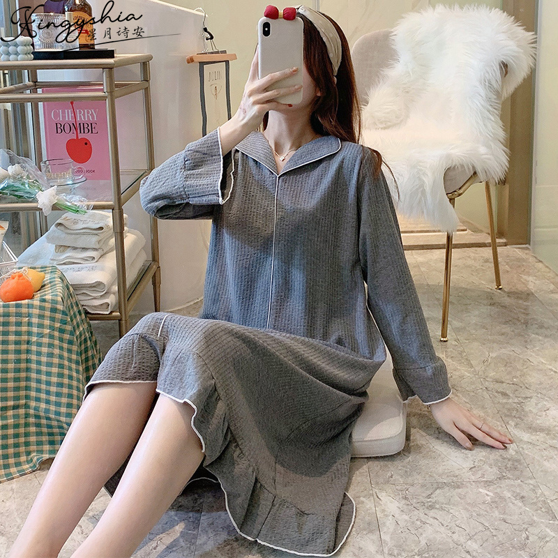 Nightdress women's summer 2022 spring new spring and autumn models pure cotton Korean version ins wind skin-friendly cotton pajamas for women
