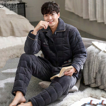 Winter mens pajamas Autumn winter coral fleece thickened three-layer cotton super thick 2022 new homewear