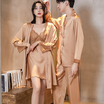 2022 new ice silk pajamas womens couple set one mens haute couture summer thin silk sexy slip dress