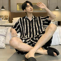 Cotton pajamas mens summer fashion brand thin 2022 new Modal short sleeves plus size loungewear set