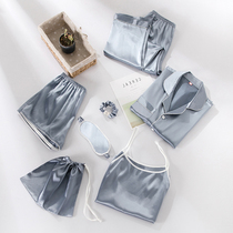 Thin suspender pajamas women ice silk sexy five seven pieces set spring and autumn 2022 new silk nightgown women summer