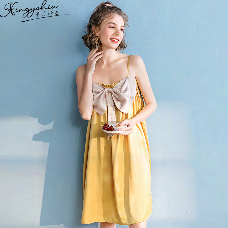 Ice silk nightdress women's spring 2022 new summer suspenders bow princess style silk pajamas high-end women