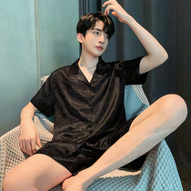 Silk pajamas mens summer high-end sense short-sleeved net red wind 2022 new ice silk homewear mens summer