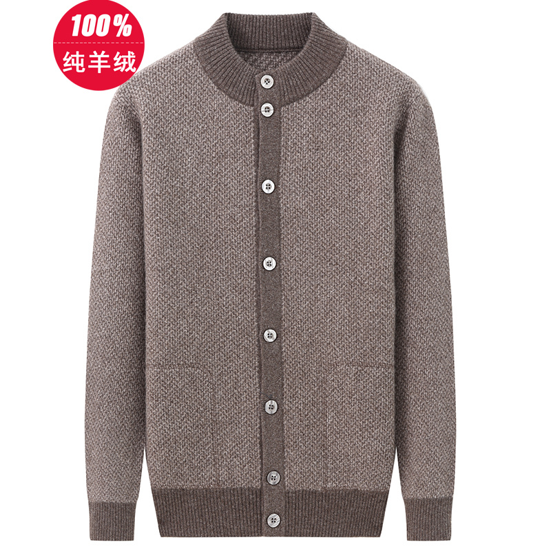 New Winter 100% Pure Cashmere Sweater for Men, Cardigan, Middle-Aged and Elderly Button-Up Coat, Thickened Cashmere Dad's Clothing
