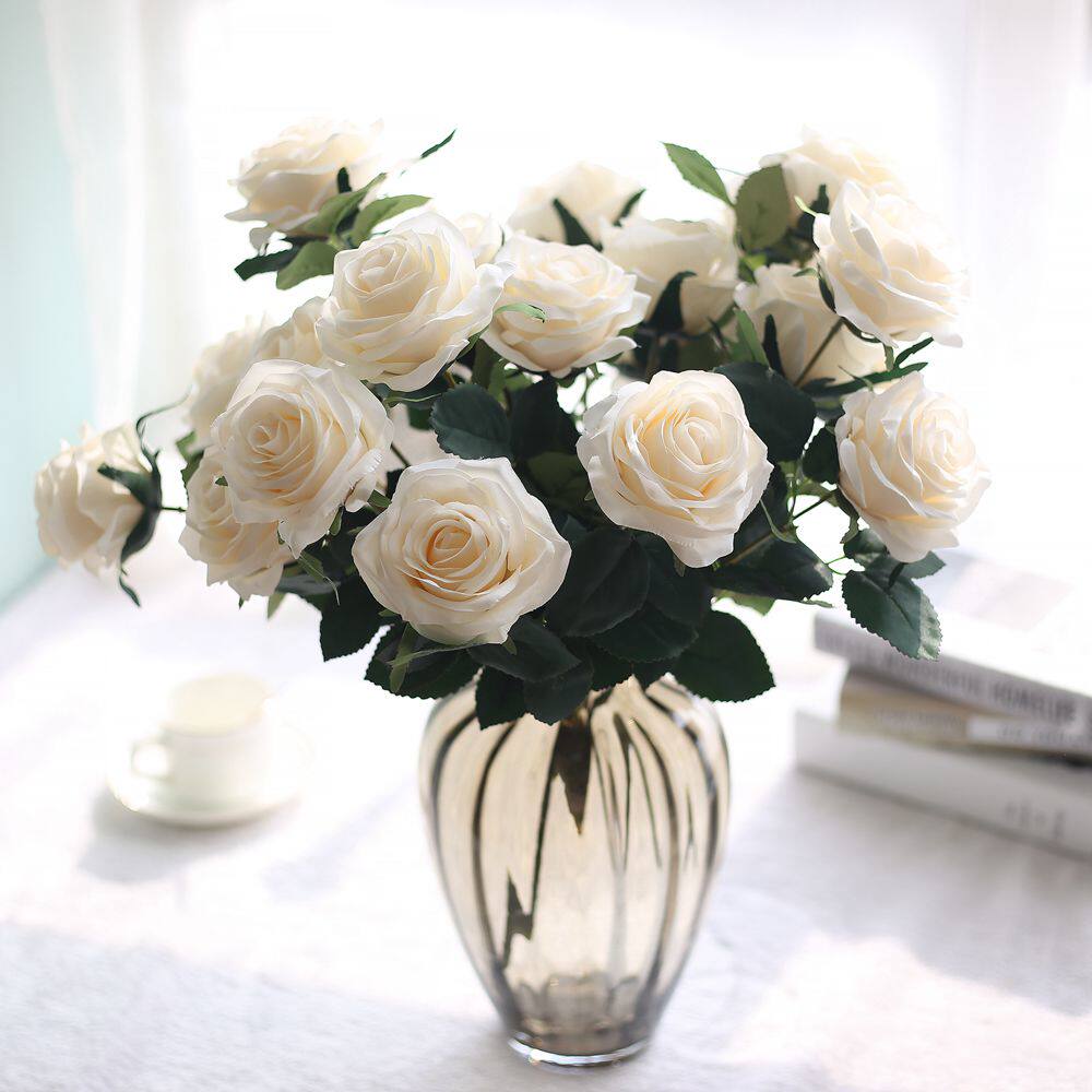 European-style artificial flowers fake flowers 10 roses bouquet home living room decoration plastic flower table arrangement flower silk flower ornament