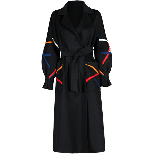 RANRAN black high-end double-sided woolen woolen coat women's slim 2022 new large size mid-length coat