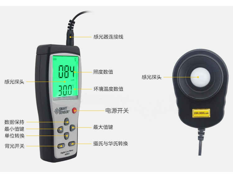 máy đo ánh sáng testo 540 Máy đo độ sáng Xima AS823 Máy đo độ sáng Lux Đo Lumen Cầm tay chuyên nghiệp Độ chính xác cao đo độ sáng