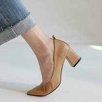 YCF base YCF ~ tip tip coarse heels in 2022 new real leather professional commuter high heel shoes