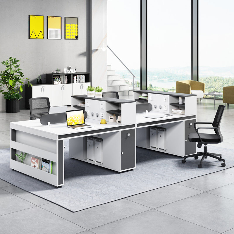 Desk double face to face minimalist modern employee staff creative high cabinet 4 people office table and chairs combination