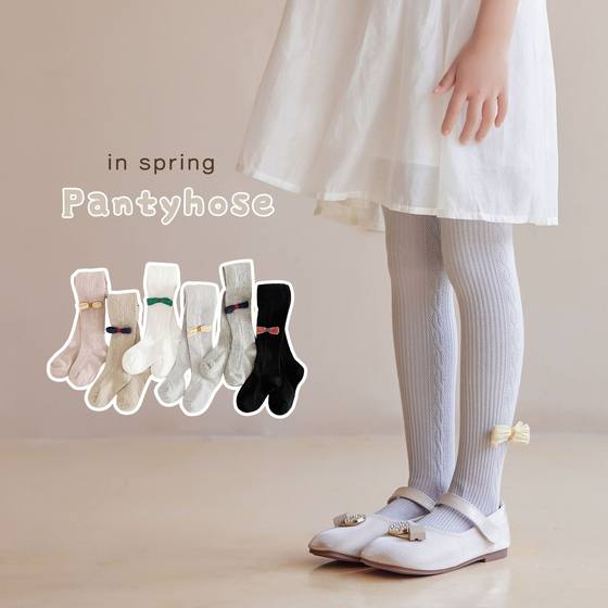 儿童打底裤春秋棉女童连裤袜韩系洋气蝴蝶结宝宝白色外穿打底袜