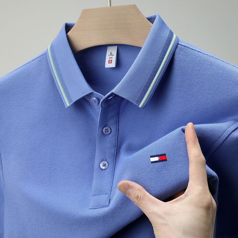 American Tommy Solid Color Short-Sleeved Men's Polo Shirt Summer Embroidered Pique Cotton Lapel Business Casual T-Shirt Top