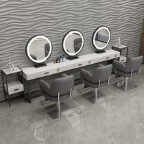 European simple hairdressing mirror table touch screen LED with light mirror barber shop mirror iron aluminum alloy hair cutting mirror