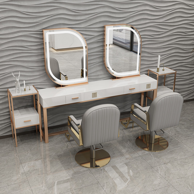 Net Red Hairdresse Shop Mirror Desk Brief Light Extravaganza MIRROR HAIR SALON WITH LAMP BRONZING TABLE SINGLE-SIDED PHOTO GALLERY COSMETIC MIRROR