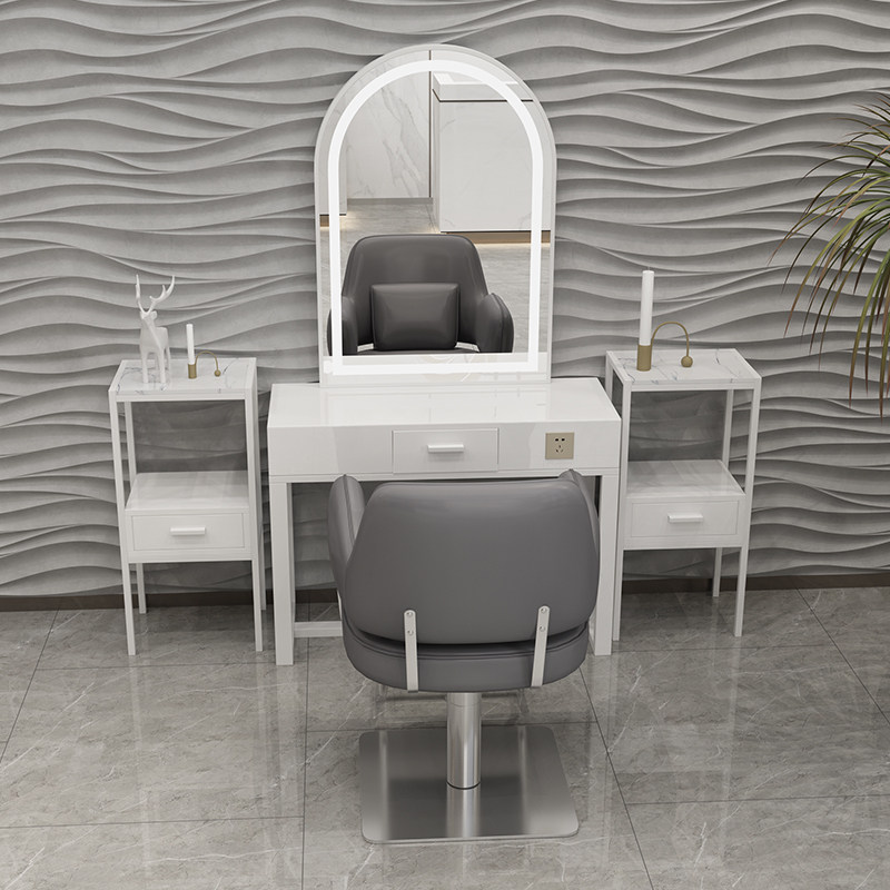 Full solid wood Makeup Bench Bedroom With Lamp Mirror Mesh Red American Modern Minimalist Eurostyle Light Lavish Mirror Table