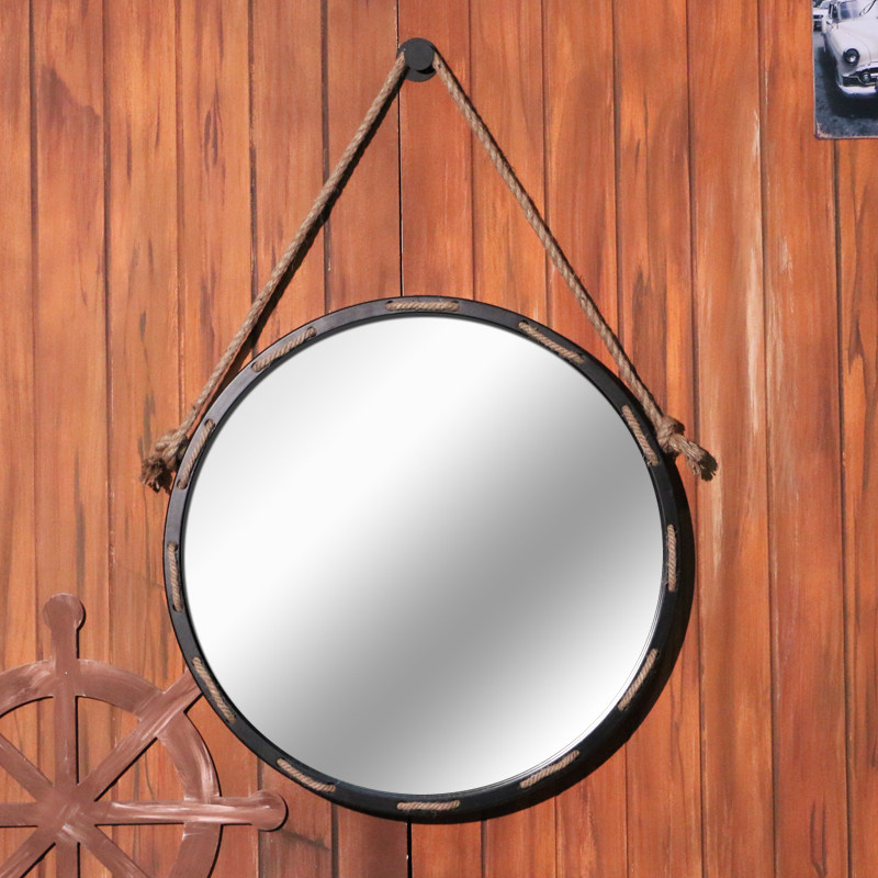 Beauty Hair Shop Mirror Desk Floor Wall-mounted Modern Single-sided Wall-mounted Mirror Desk Retro Solid Wood Makeup Hairdresshop Mirror Bifacial