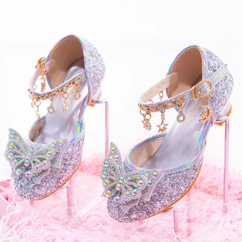 Girls' Crystal Shoes 2026 New Model Children's Princess Leather Shoes for Dress Performance Soft-Soled Stylish High Heels for Girls