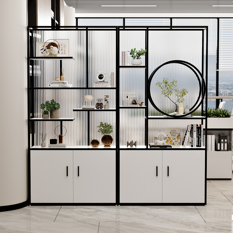 Modern Simple Tempered Glass Screen Bookshelf Display Cabinet Living Room Office Partition Shelf Storage Cabinet