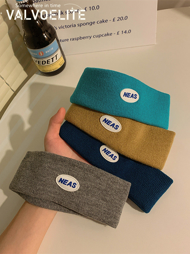 VALVOELITE yoga hair with female autumn and winter knit suck sweat net red short hair headwear Japanese letter sports headscarf