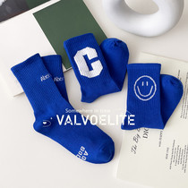 VALVOELITE Klein Blue Sox Children 2021 Winter New Instir Alphabet Academy Windy Sports Sox