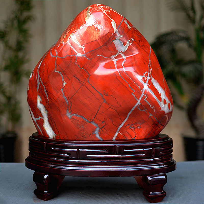 Natural stone red Jasper stone Office table Home living room ornamental patron stone South African chicken blood rough stone ornaments