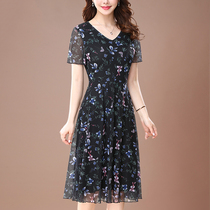 Middle aged mother with dress for spring and summer with a knee belly fashion temperament noble Taiwanese yarn Old-age dresses