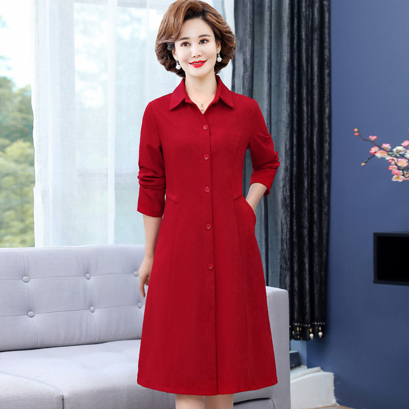 Middle - aged mother spring coat middle - long gas coat 2023 new autumn and winter middle - aged woman spring and autumn windwear