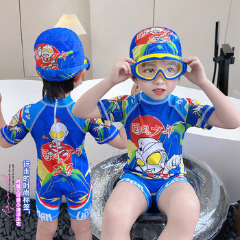 Children's Swimsuit Ultraman 2025 New Model Boys' One-Piece Swimsuit Quick-Dry Clothing Hot Spring Swimwear Swim Cap Swimming Goggles Stylish