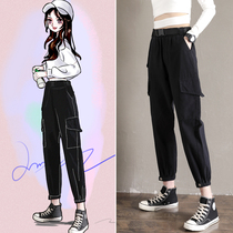 Drawstring overalls women show thin high waist small loose spring and autumn 2021 new womens pants radish slacks children