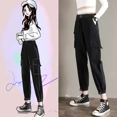 Legging overalls women thin high waist small loose spring and autumn 2021 new women's pants ribbed casual pants children