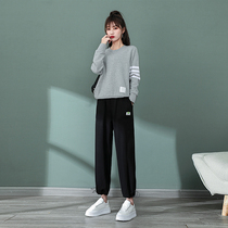 Sports pants womens autumn loose toe 2021 new black casual pants high waist nine-point Harlan wide leg pants