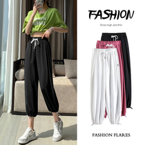 Summer thin ice screw Harlen slim cotton female nine points casual black pants