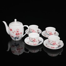1970s-1980s Jingdezhen state-owned factory goods hand-painted underglaze plum blossom 9-head tea set teapot teacup collection