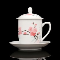 Jingdezhen old state-owned factory in the 1970s and 1980s hand-painted underglaze water-dotted peach blossoms tea cups cups and saucers collection