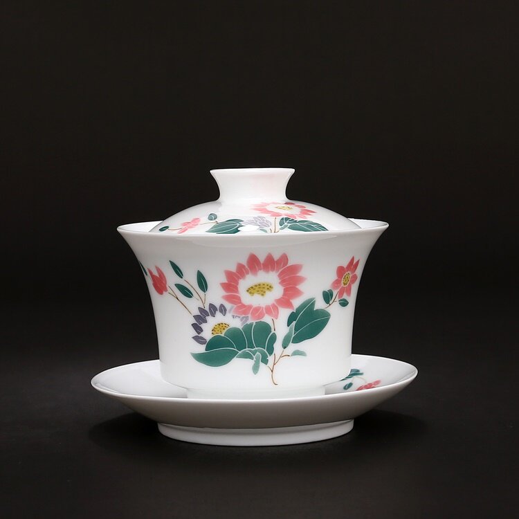 70-80 s Jingdezhen State-owned Factory Underglaze Chrysanthemum Sancai Bowl Cover Bowl Tea Cup 7501 Porcelain