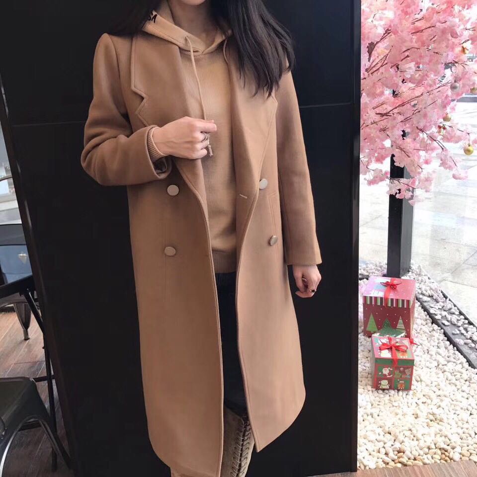 Haizhiping HZP áo khoác nữ dài 18 mùa đông mới eo hồng đã mỏng trên đầu gối len len áo khoác dạ ngắn nữ hàn quốc