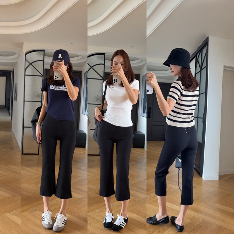Plus Size Women's Pants Summer and Autumn 2026 New Style for Chubby Women, Tight-Fitting, Stretchy, Slimming, Casual, Slightly Flared, Eight-Ninth Length, Small Black Pants Plus Size Women's Pants Summer and Autumn 2026 New Style for Chubby Women, Tight-Fitting, Stretchy, Slimming, Casual, Slightly Flared, Eight-Ninth Length, Small Black Pants