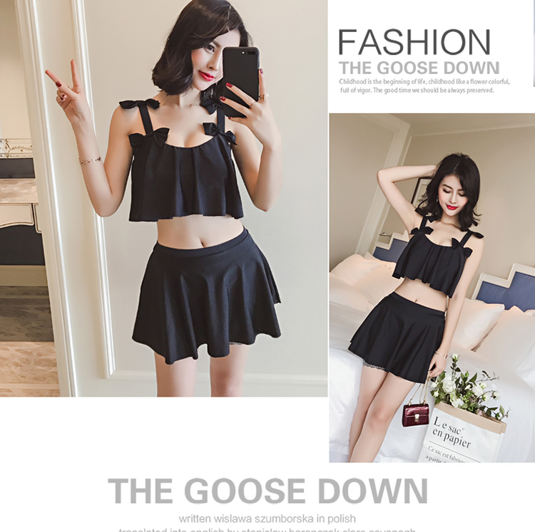 Áo tắm nữ bảo thủ giảm béo bụng ba mảnh bikini chia nhỏ áo tắm ngực nhỏ váy tắm mùa xuân nóng bỏng - Bộ đồ bơi hai mảnh áo tắm 2 mảnh cạp cao