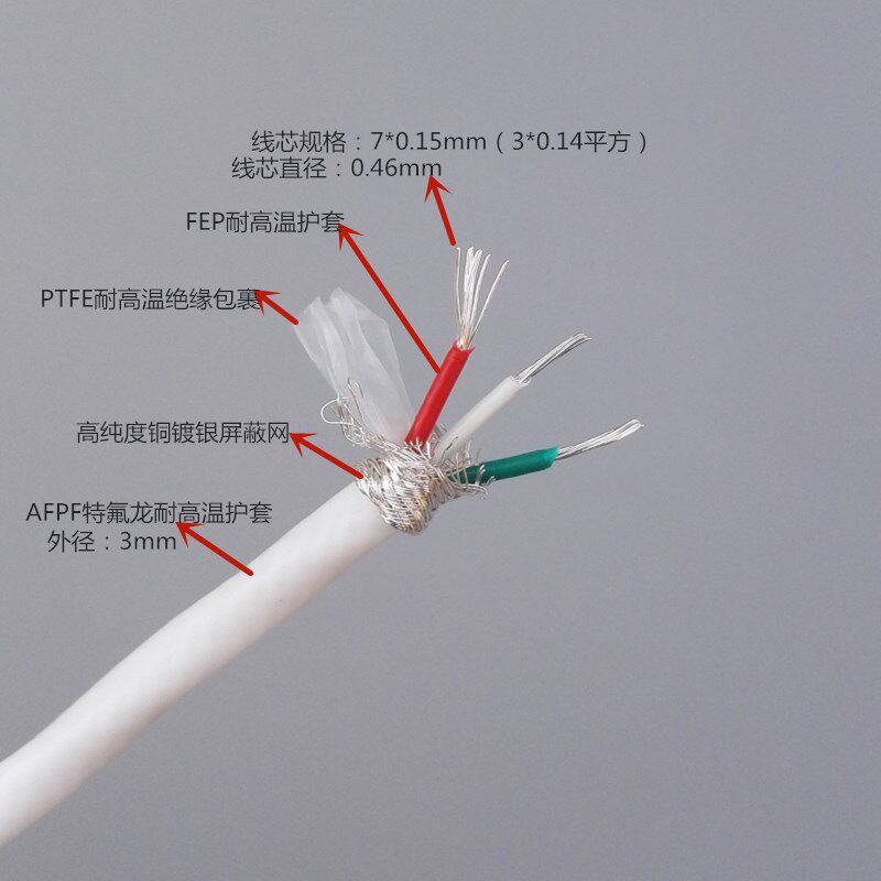 AFPF特氟龙聚四氟耐高温镀银屏蔽线AFP250铁氟龙3芯信号线机内线