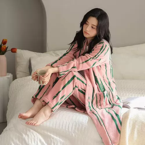 Демисезонная пижама, фланелевый лонгслив, коралловый милый комплект, флисовый наряд маленькой принцессы, увеличенная толщина, в корейском стиле