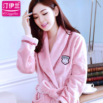 Nightgown female padded flannel pajamas home clothes coral velvet bathrobe kimono Japanese solid color padded velvet