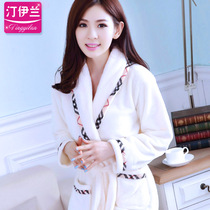 Home clothing robes pajamas women autumn and winter thick flannel long sleeve cute bathrobe women coral velvet Korean version of bathrobe