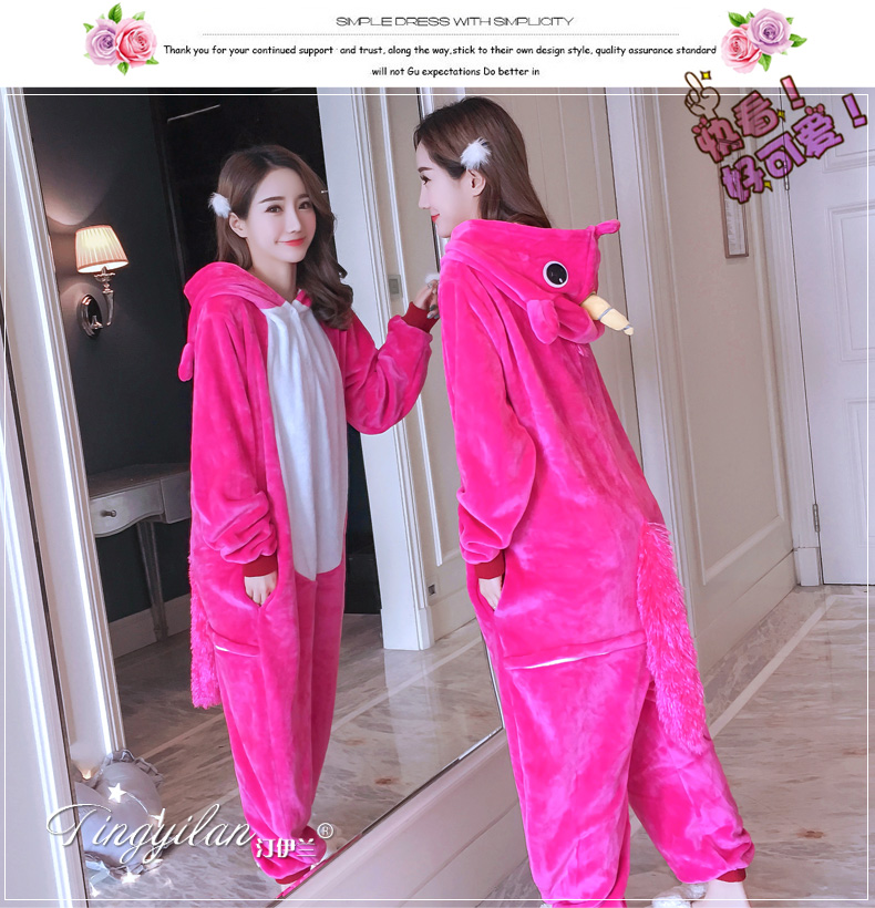 Flannel phim hoạt hình một bộ đồ ngủ nam và nữ mùa thu đông dày khủng long Pikachu bộ đồ ngủ động vật cặp đôi dịch vụ nhà đồ bộ kiểu mới