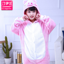 Pork piggy flannel cartoon animal conjoined pajamas boys and girls student performance clothing long sleeve home clothing autumn and winter