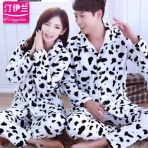 Autumn and winter cute cartoon thickened cow pajamas Animal flannel pajamas Long sleeve mens and womens flannel couple pajamas