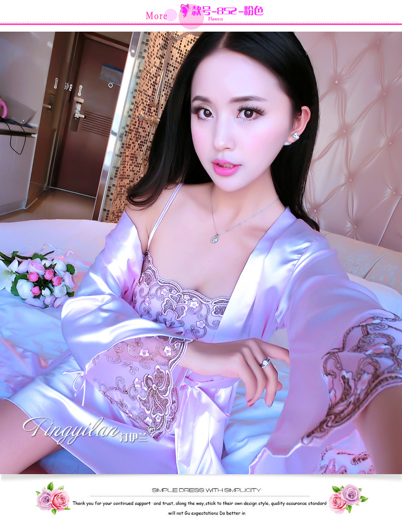 Đồ ngủ mùa hè của phụ nữ ngắn tay hai mảnh phù hợp với lụa ren dây đeo sexy mùa xuân và mùa thu dài tay băng lụa nightdress dịch vụ nhà