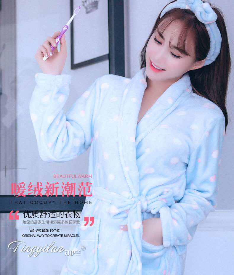 Của phụ nữ dày flannel áo choàng tắm mùa thu và mùa đông dài tay mùa thu và mùa đông san hô fleece dễ thương đồ ngủ rắn vàng