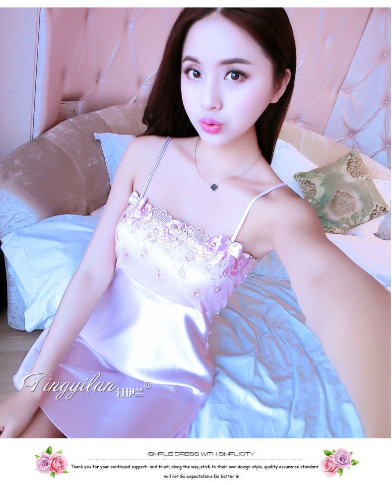 Đồ ngủ mùa hè của phụ nữ ngắn tay hai mảnh phù hợp với lụa ren dây đeo sexy mùa xuân và mùa thu dài tay băng lụa nightdress dịch vụ nhà